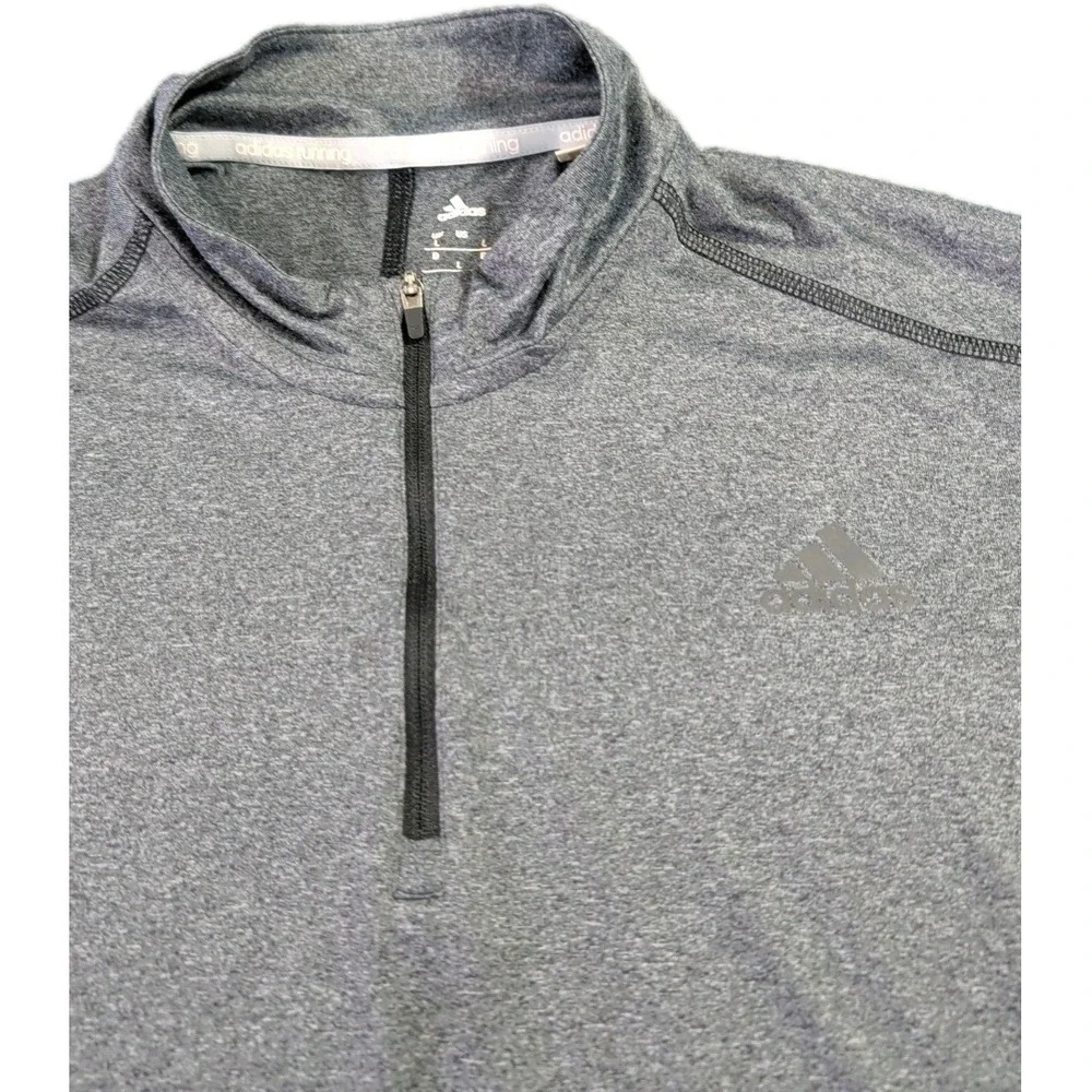 Adidas Running Mens L Gray Climalite 1/4 Zip Long Sleeve Reflective Shirt